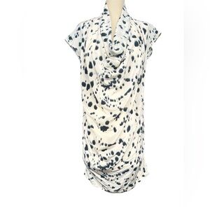 ✨100% Silk Christian Wijnants Y2K Cowl Neck Cap Slv Dress Sz 38 Medium Leopard